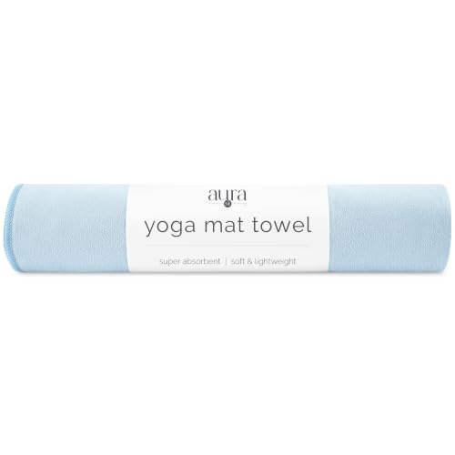 S&T INC. Aura Yoga Mat Towel, Quick Dry Towel, Soft and Absorbent for Gym, Pilates, and Hot Yoga Mat, 1 Pack, 26.5 inches x 72 inches, Microfiber, Blue