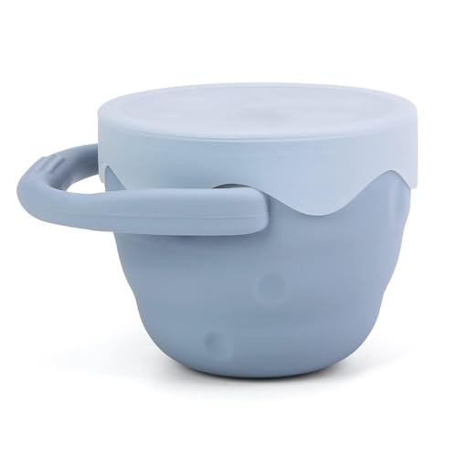 Image of Moonkie Baby Snack Cups for Toddlers No Spill, Collapsible Silicone Containers for Girl, Snack Catchers with Lid for Kids (Folding Dusting Blue)