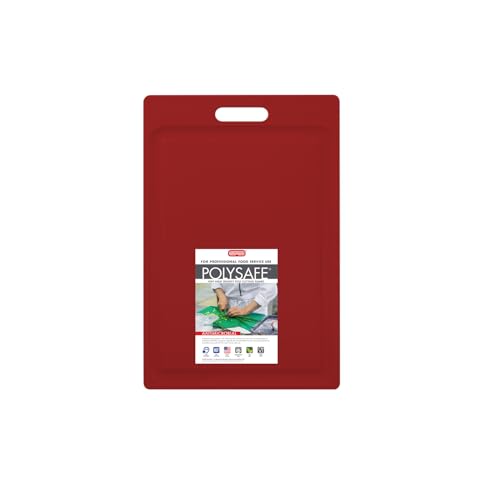 Dexas NSF Certified Polysafe Cutting Board with Handle and Juice Well, 12 x 18 inches, Reversible Kitchen Cutting Board, Red