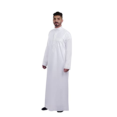 Al Aseel | Men long sleeve thobe, round neck, Pure Color Thobe, Robe with Button | Length 56