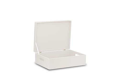 Pinus - Holzkiste mit Deckel 40x30x13,5 cm, Box mit Griffe, Stabiles Holzbox, Schatztruhe aus Holz mit Klappverschluss, Holzschachtel mit Deckel, Aufbewahrungsbox - Weiß