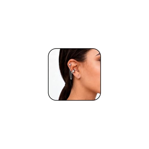 Ear Cuff Stud Earrings for Women Tassel Drop Dangle Hoop Clip Earrings Trendy Chain Climber Crawler Earrings Cubic Zirconia Huggie Hoop Cartilage Earring Fashion Jewelry Birthday Party (AS)