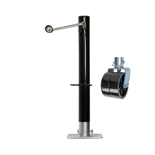 Image of Bastion Distribution Side-Wind A-Frame Trailer Jack with Footpad & Double Caster Wheels | 5000lb Jack Capacity | 2000lb Wheel Capacity | Manual Crank | 14.8 inch Travel | Utility, Boat, RV, Camper Use