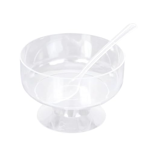 BalsaCircle 24 Clear 6 oz Disposable Footed Plastic Dessert Cups Spoons Wedding Party Event Reception Tableware Decorations Supplies