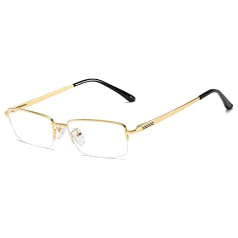 QECEPEI Half Rimless Metal Eyewear Frames Blue Light Blocking Transparent Lens Business Glasses, Shiny Gold Cover