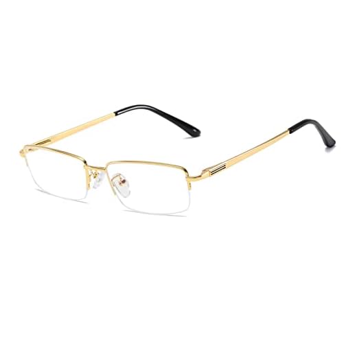 QECEPEI Half Rimless Metal Eyewear Frames Blue Light Blocking Transparent Lens Business Glasses, Shiny Gold, One Size
