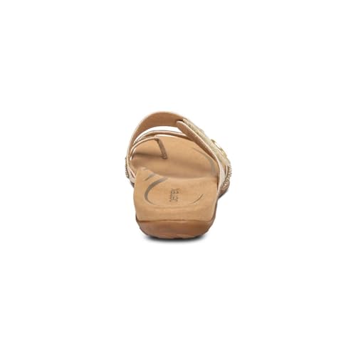 Image of Aetrex Izzy Memory Foam Footbed Faux Leather Adjustable Slide Orthopedic Sandals for Women - Pressure Relief Pain Arch Support Sandals Women's