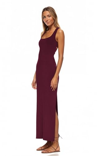 Image of ALENDA DANMOS Women Backless Maxi Dress High Sides Slit Bodycon Tank Dress Twist Low Back Casual Sundress 122