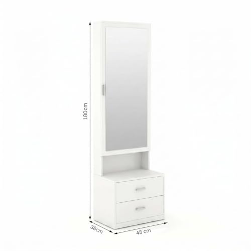 Image of DesignFit Engineered Wood Dressing Table with Drawer and Door Storage | Wooden Mirror Vanities Furniture for Bedroom Living Room and Home (White Finish)