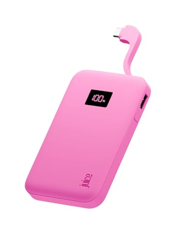 Juice Banco de energía ecológico Integrado, Cargador portátil de 5000 mAh con Cable Integrado y Pantalla Digital, Salida USB-C, Banco de energía para iPhone 15 16 Pro MAX, Samsung, Xiaomi, iPad, dji