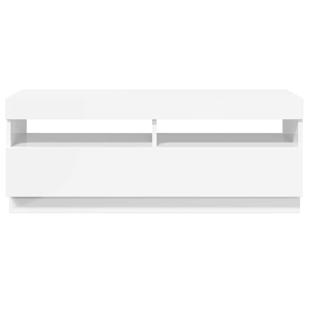 Resistente con luces LED RGB moderno diseño espacioso 100x35x40 cm Blanco | Mueble TV con Luces LED RGB Blanco Brillante 100x35x40 cm Soporte Multimedia con Estantes para Sala