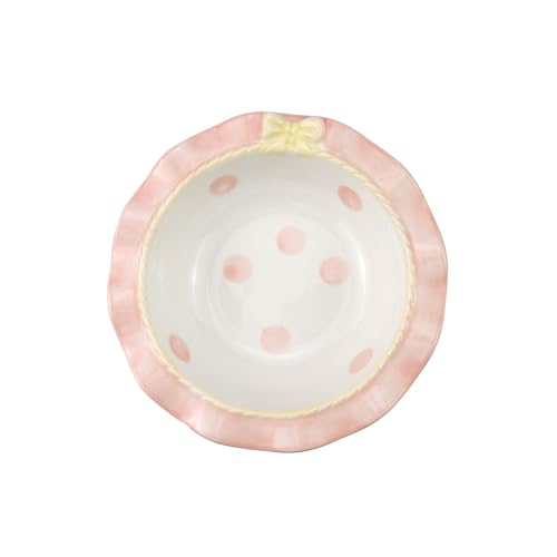 Bitray Cute Ceramic Bowls Pink Dot Ceramic Bowl Ceramic Salad Bowl Porcelain Dessert Bowl Suitable for Rice, Grain, Fruit, Cake Dim Sum (Pink-5 Inch)