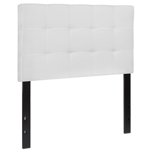 Flash Furniture Bedford Box Stitch Tufted Upholstered Twin Size Headboard in White Fabric