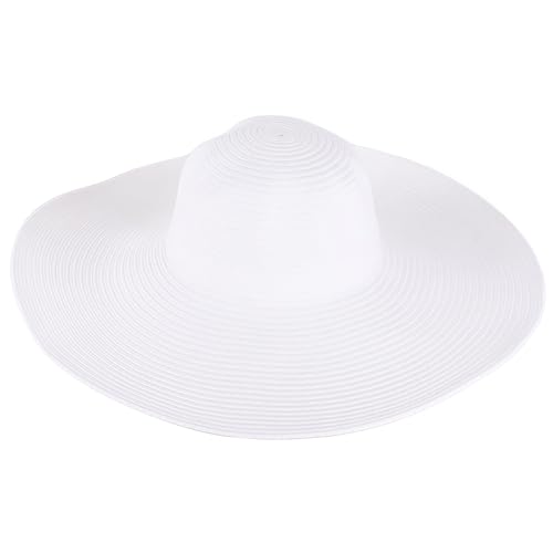 VASANA Damen große breite Krempe Floppy Sonnenhut Schöne Volltonfarbe Strand Sonnenblende Schatten Stroh Hut Hut Sommer Strand Hut Weiß