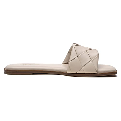 Athlefit Women's Braided Flat Sandals Square Open Toe Woven Slip On Slide Sandals Beige Size 8 #TOP2