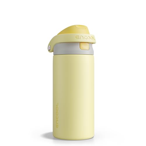 Image of ENCOOL Leakproof Insulated Water Bottle with Straw Dual-Sip Water Bottle Bag-Safe Design for Work, Commute & Gym - Keeps Drinks Cold All Day, 18 oz, Butter Yellow