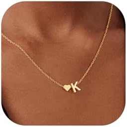 Mothers Day Gifts - 14K Gold Plated Heart Initial Necklaces for Women, Dainty Heart Necklaces, Tiny Initial Necklace, Birthday Gifts Gradustion Gifts for Women Mom Jewelry