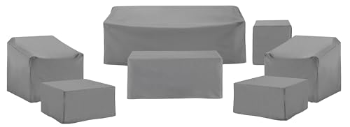 Crosley Furniture MO75055-GY Heavy Gauge Reinforced Vinyl 7-Piece Outdoor Furniture Cover Set (2 Chairs, 1 Sofa, 1 Coffee Table, 1 Side Table & 2 Square Tables/Ottomans), Gray