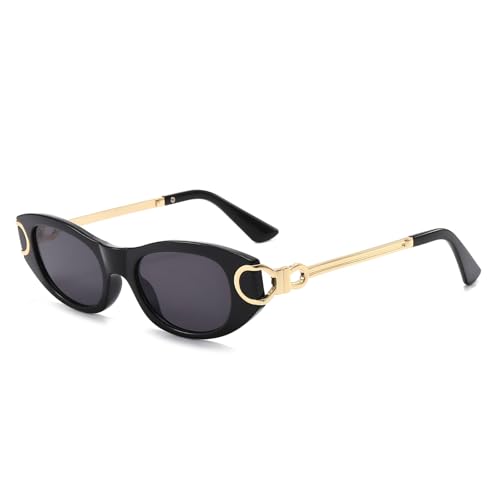 LJCZKA Retro Oval Sunglasses for Women 90s Small Cat Eye Sun Glasses Classic Luxury Metal Frame Vintage Cateye Shades