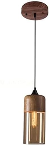 Lámpara industrial de cristal transparente y metal con acabado madera rústica