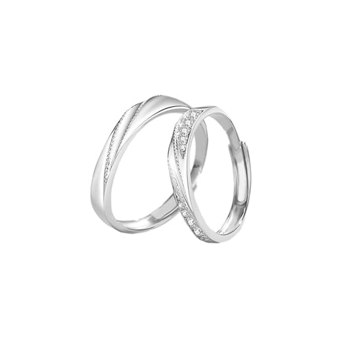 Bague couple argent 925 réglable : le duo d'alliances scintillantes avec oxyde de zirconium chic