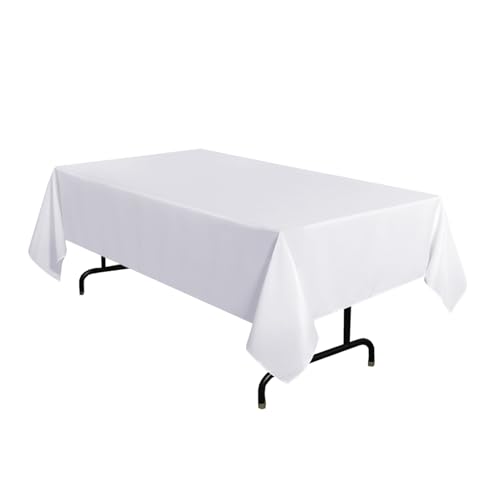 Image of sancua White Table Cloth for 4 Foot Rectangle Tables - Rectangular 60x84 Inch Washable Polyester Fabric Tablecloth, Reusable Decorative Table Cover for Dining Wedding Party Birthday Banquet Reception