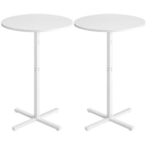 VASAGLE Bartisch 2er Set, Stehtisch, Bistrotisch rund, Balkontisch Indoor, Kleiner hoher Tisch für Hausbar, Wohnzimmer und Esszimmer, 60 x 60 x 104,5 cm, einfacher Aufbau, schneeweiß LBT362W01