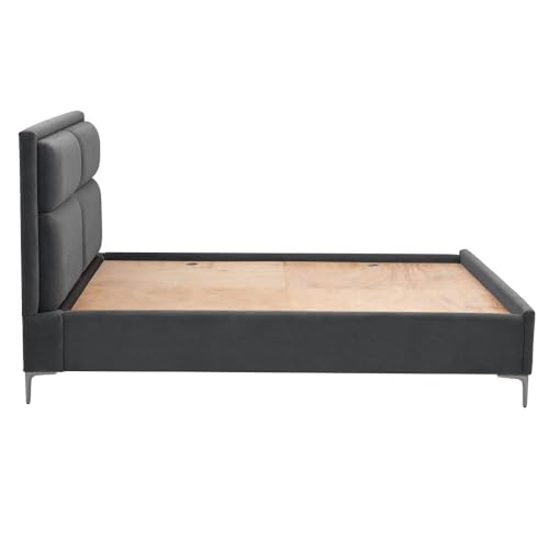 Image of Wakefit Bed | Queen (78 X 60) Solid Wood Bed, Upholstered, Without Storage, 3 Year Warranty - Zewail - Velvet Space Grey