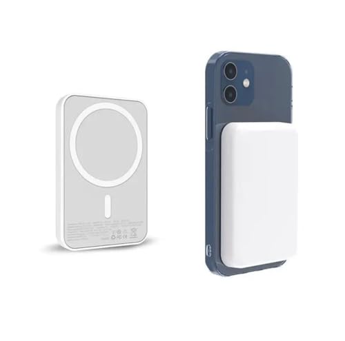 TecnoOdino Power bank magnético blanco 5000 mAh Cargador portátil inalámbrico PD 20 W con cable carga rápida USB-C, Power Bank inalámbrico, compatible iPhone 16/15/14/13/12/Pro/Plus/Max (Lighting)