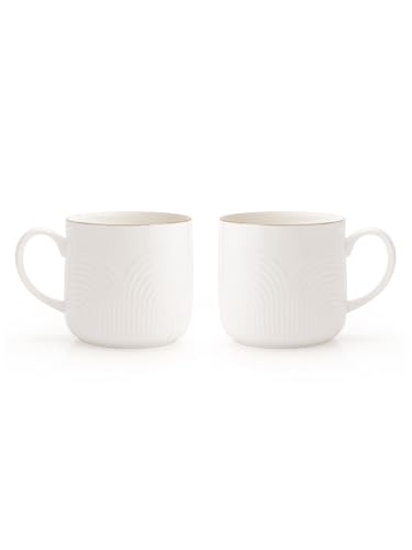 Image of Clay Craft Palm Impression Ceramic Gold Line Coffee Mugs /Tea Cups Set of 6 Pieces, 200ml, White (Palm), Tea Cup Set of 6, Mugs for Coffee, Cups Set of 6, Ideal for Gifting, Perfect for Home and Office