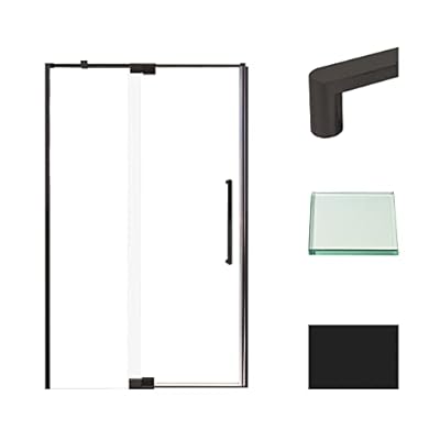 Transolid IPD487610C-R-MB Irene 44-48 in. W x 76 in. H Pivot Shower Door in Matte Black with Clear Glass