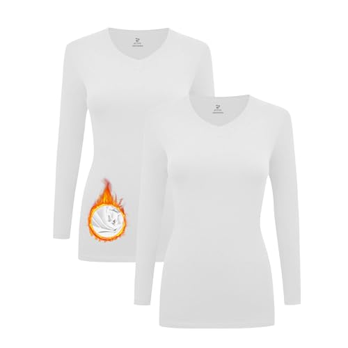 M&M SCRUBS Women's Under Scrub Tee V-Neck Long Sleeve T-Shirt - 2 Pack White, 5X-Large