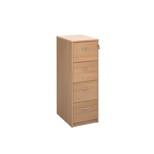 Image of Office Monster Hayes wooden 4 drawer filing cabinet with silver handles 1360mm high - beech