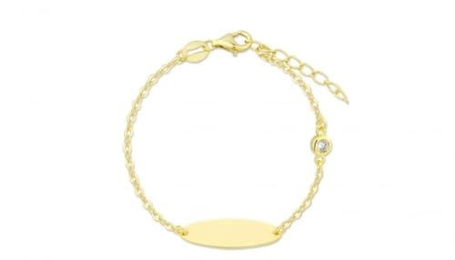 Turmalina by martina Turmalina - Pulsera esclava ID dorada de Plata de Ley 925 bebé o niña, pulsera con placa, largo de 11 más 2,5 cm de extensor de la marca de joyería