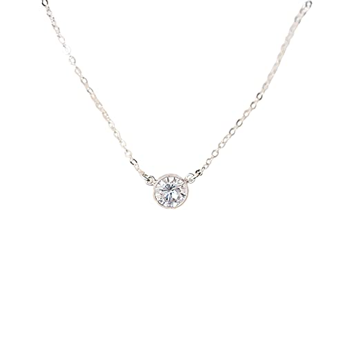 Designed By Stacey Handmade Dainty CZ Solitaire Pendant Necklace, 925 Sterling Silver Jewelry, Elegant Gifts for Women, Birthday, Christmas, Wedding, Prom, Homecoming, 16 to 18