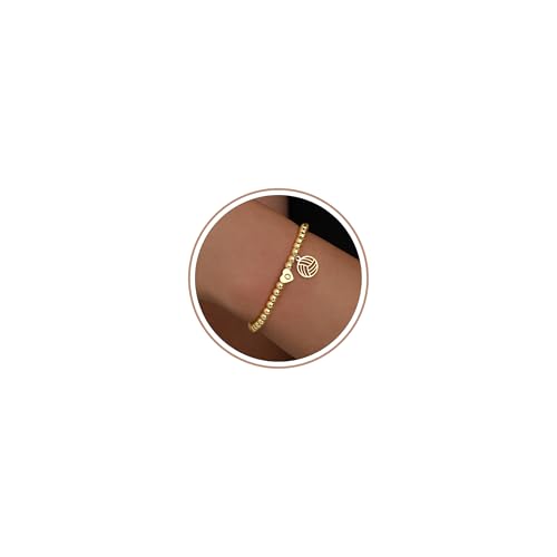 Cadeau de volleyball : bracelet initiale en perles dorées pour femme et ado