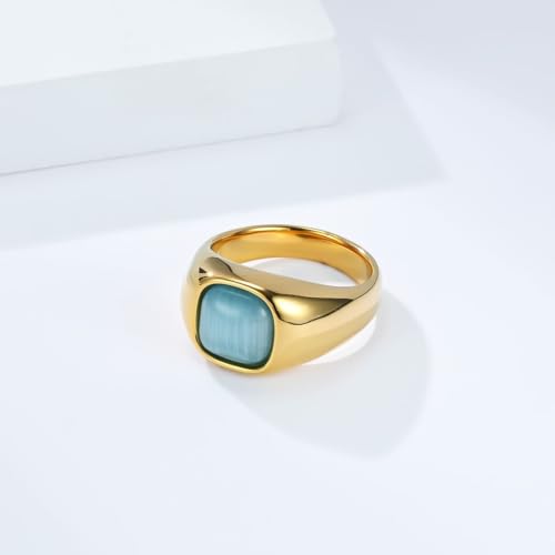 Anneau or bleu femme bague opale carrée cadeau personnalisé idéal - 2