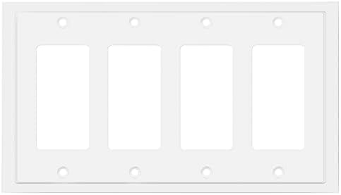 Modern Edge Decorative Wall Plate Switch Plate Outlet Cover, Durable Solid Zinc Alloy (Quad Decorator, White)