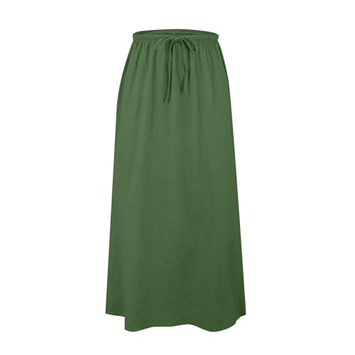 Beach Vacation Clothes for Women Trendy Summer Boho Linen Drawstring Waist Dresses Casual A Line Flowy Maxi Skirts3