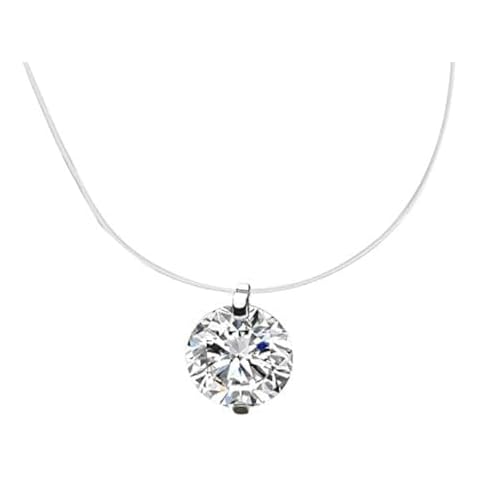 vissen 925 Silver Invisible Necklace with Zirconia Cover