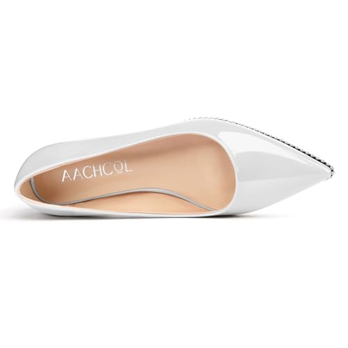 Image of Aachcol Womens Low Heel Pointed Toe Pumps Silver Beaded Kitten Heels Slip-on Comfortable Office Dress Shoes 1.4 Inches Heels
