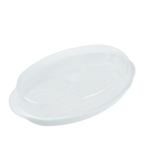 DOITOOL Vaporera Redonda Grande con Tapa para Microondas Cesta de Vapor para Cocinar al Vapor Bandeja para Pescado con Barrera Anti-fugas Menaje de Cocina para Alimentos Saludables