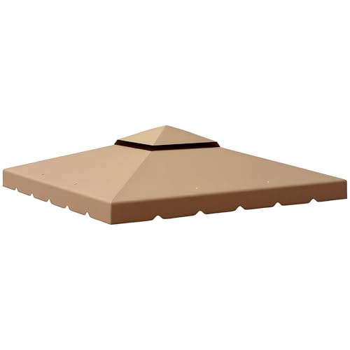 Outsunny Techo de Repuesto para Cenador 3x3 m Cubierta de Repuesto con Techo Doble con 8 Orificios de Drenaje Toldo de Recambio para Pabellón Gazebo Caqui