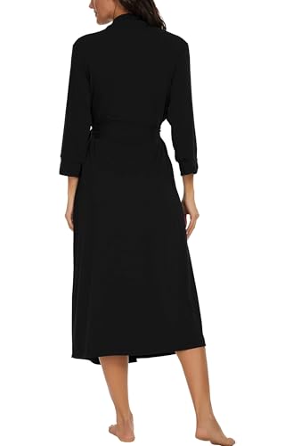 Image of VINTATRE Robes for Women Long Knit Bathrobe XS-4XL | 3 /4 Sleeve Bathrobes with Pockets, Stretchy and Lightweight Fabric, Inner Tie and Fixed Outer Matching Belt, Mid Calf Length