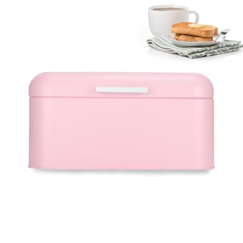 Pink Bread Bin Iron Bread Container Large Capacity Bread Bin for Kitchen Non‑Slip Base Bread Storage Box with Round Handle, Suitable for Kitchen, Bathroom, Bedroom, Study