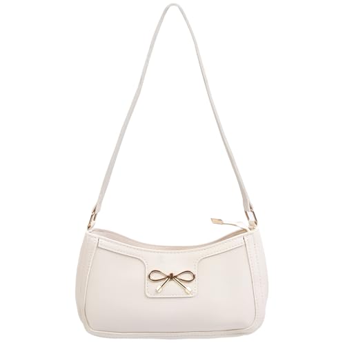 Bolsa de ombro moderna com laço para mulheres, bolsa Hobo fofa bolsa clutch com zíper para trabalho, viagem casual, Bege, One Size