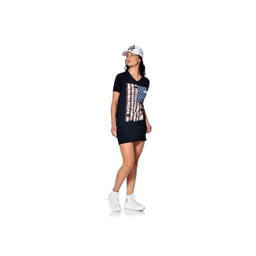 Von Dutch Vestido Mujer 100% Algodón, Manga Corta y Cuello en V, Negro, Blanco, Rojo, Azul Talla L, Negro , M