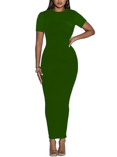 Image of Women's Long Bodycon Dresses Leopard Print Casual Maxi Club Party Tight Dress Short Sleeve