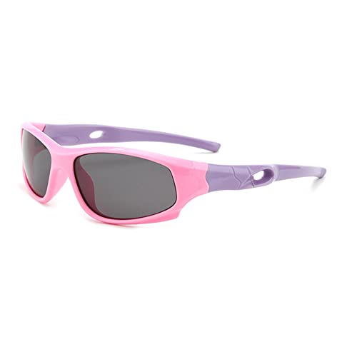 JoXiGo Gafas de sol infantil polarizadas para niños y niñas (3-12 años) + cordones para gafas + funda para gafas (Montura Rosa - Patilla Morada)