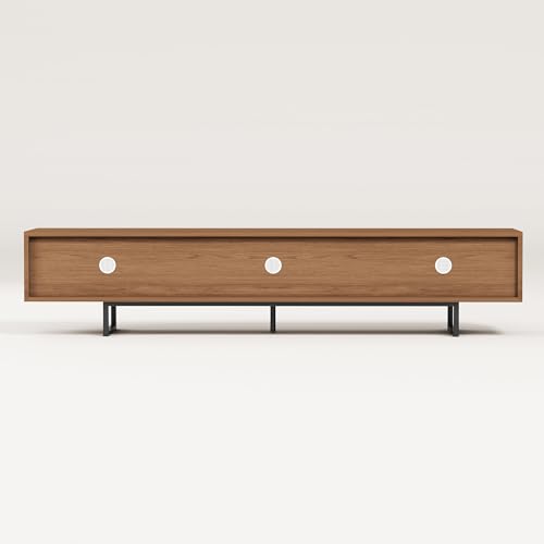 82.83" Modern Walnut TV Stand for 80+ Inch TVs, Mid Century Media Console with Wavy Solid Wood Drawer Fronts, Metal Legs & Ample Storage, Stylish Entertainment Center for Living Room or Bedroom